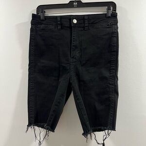 Free People Black Distressed Frayed Hem Denim Shorts